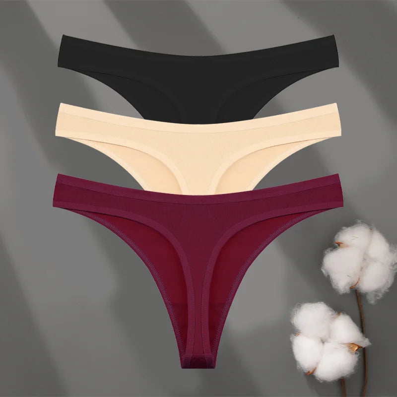 3Pcs/set Cotton Seamless Panties Comfort Underwear for Women Low Waist Breathable Thongs Sexy Solid Sport G-String Soft Lingerie