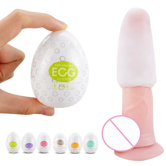 Male Penis Masturbation Cup Eggs Stimulating Dick Massager Silicone Stretchable Masturbator Sex Toys For Men Goods For Adults 18