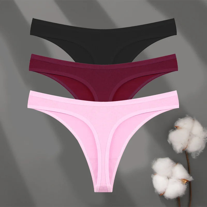 3Pcs/set Cotton Seamless Panties Comfort Underwear for Women Low Waist Breathable Thongs Sexy Solid Sport G-String Soft Lingerie