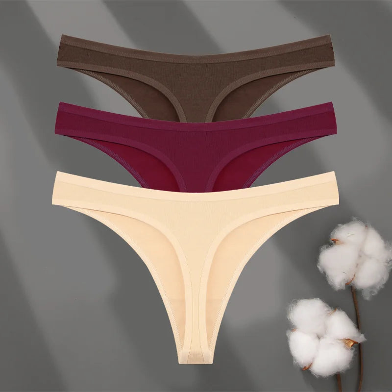 3Pcs/set Cotton Seamless Panties Comfort Underwear for Women Low Waist Breathable Thongs Sexy Solid Sport G-String Soft Lingerie