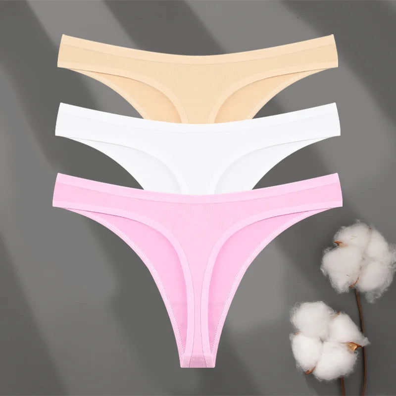 3Pcs/set Cotton Seamless Panties Comfort Underwear for Women Low Waist Breathable Thongs Sexy Solid Sport G-String Soft Lingerie