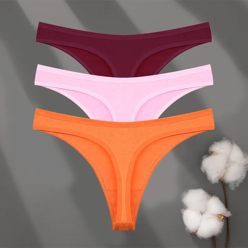 3Pcs/set Cotton Seamless Panties Comfort Underwear for Women Low Waist Breathable Thongs Sexy Solid Sport G-String Soft Lingerie